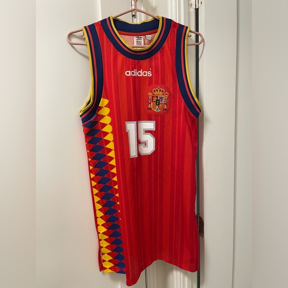 Adidas Red Mesh Striped Tank Side Slit Dress with Embroidered Emblem & Signature - Picture 1 of 9